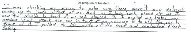 Screenshot of a motor vehicle accident report highlighting the official description of the crash.