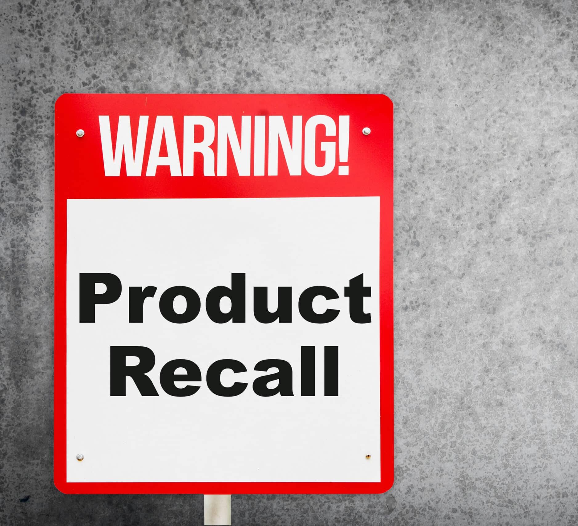 Product Recall problem warning signage for production industry.
