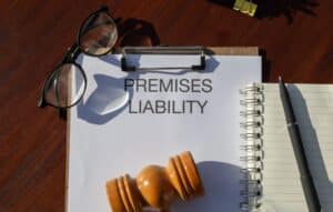 Premises liability legal document with gavel symbolizing legal responsibility and property owner accountability